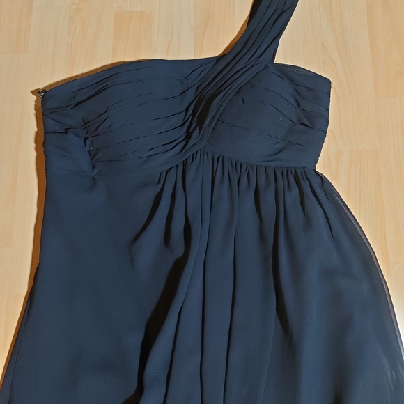 Bill Levkoff Blue Chiffon One Shoulder Dress - Picture 6 of 9